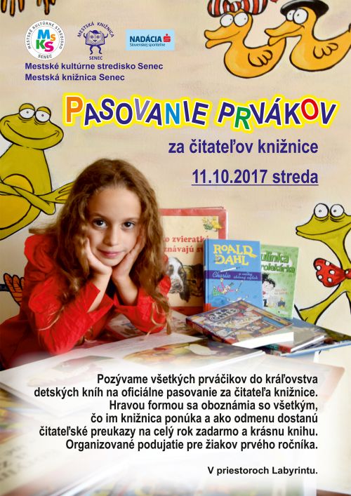 Organizované podujatie pre žiakov prvého ročníka 11. 10. 2017 v Mestskej knižnici Senec