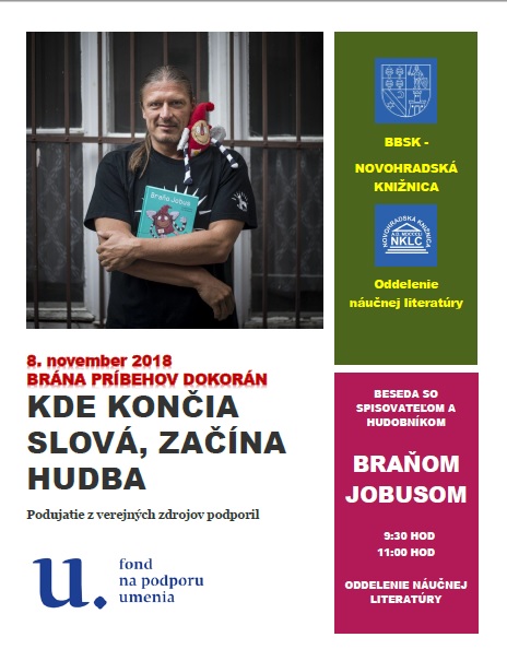 Beseda so spisovateľom a hudobníkom Braňom Jobusom 8. 11. 2018 v Novohradskej knižnici v Lučenci