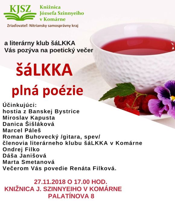 Poetický večer 27. 11. 2018 v Knižnici Józsefa Szinnyeiho v Komárne