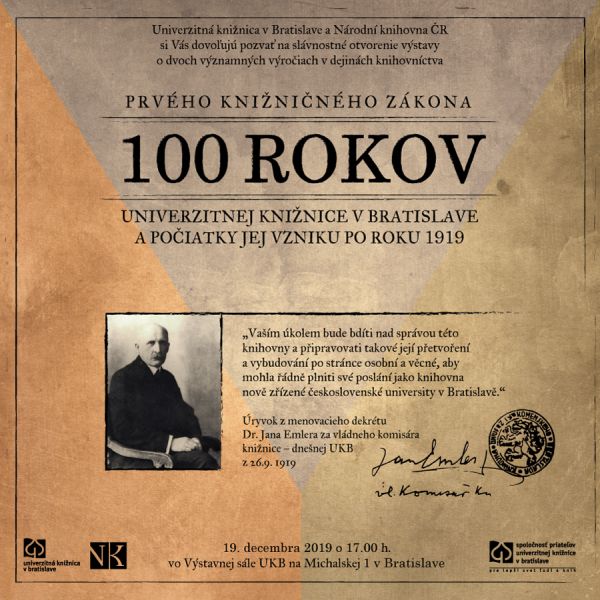 100 rokov Univerzitnej knižnice v Bratislave a 1. knižničného zákona z roku 1919         