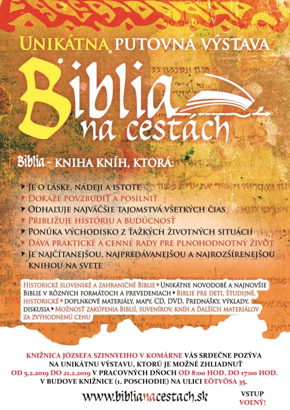 Putovná výstava v Knižnici Józsefa SZinnyeiho v Komárne , 5. 2. – 21. 2. 2019