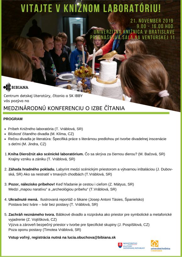 Centrum detskej literatúry, čítania a SK IBBY vás pozýva na medzinárodnú konferenciu o izbe čítania, 21. 11. 2019 v Univerzitnej knižnici v Bratislave Centrum detskej literatúry, čítania a SK IBBY vás pozýva na medzinárodnú konferenciu o izbe čítania, 21. 11. 2019 v Univerzitnej knižnici v Bratislave