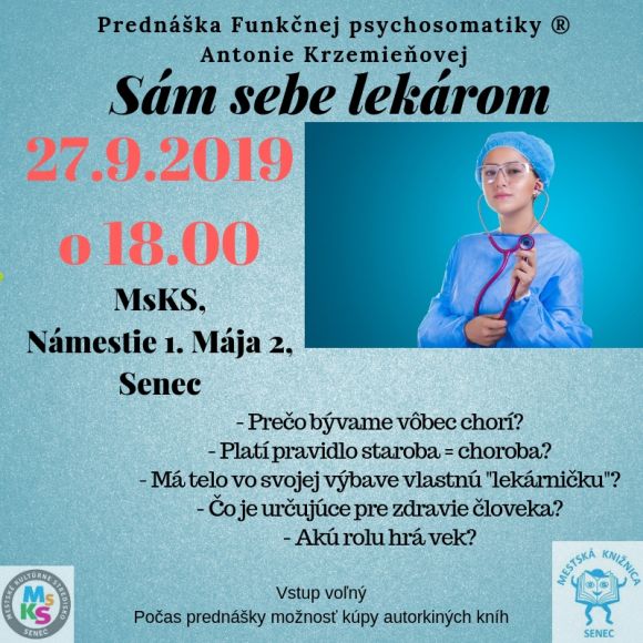 Pozývame Vás na prednášku s Antóniou Krzemieňovou do Mestskej knižnice v Senci 27.9.2019 o 18.00 hod.