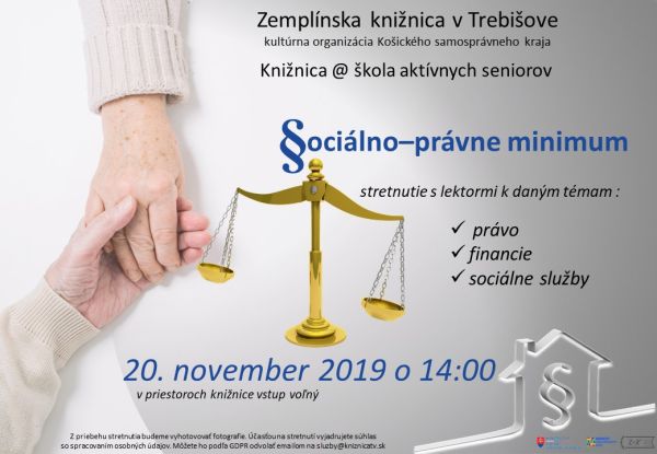 Štvrté stretnutie aktívnych seniorov na celoživotnom vzdelávaní v  rámci projektu Knižnica@škola aktívnych seniorov sa uskutoční v Zemplínskej knižnici v Trebišove v stredu 20. novembra 2019 o 14:00 h.