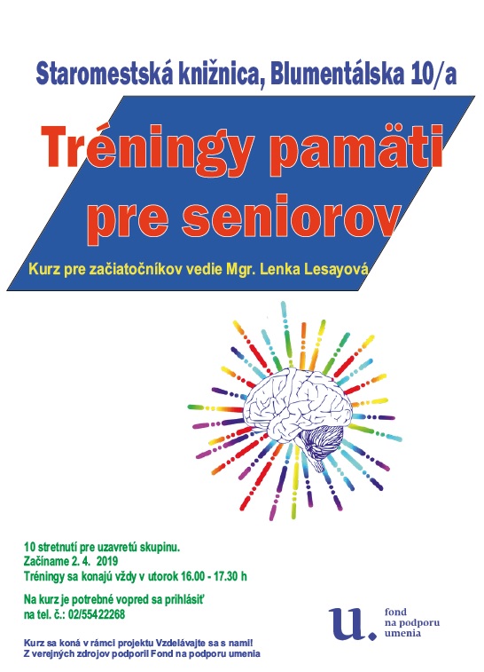 V Staromestskej knižnici začína od 2. apríla 2019 začiatočnícky kurz Tréningy pamäti pre seniorov. 