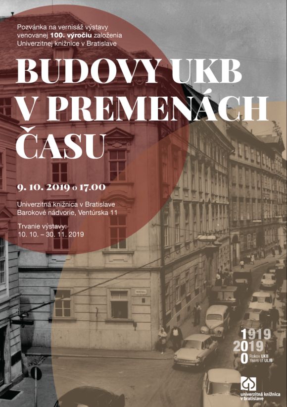Pozvánka na vernisáž výstavy venovanej 100 výročiu UKB, 9. 10. 2019, výstava potrvá do 30. 11. 2019