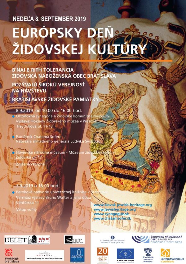 Pozvánka na návštevu bratislavskej židovskej pamiatky 8. 9. 2019 a vernisáž výstavy Bruno Walter a jeho doba 3. 9. 2019