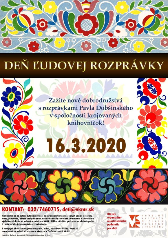 Oslava sviatku ľudovej rozprávky na celom Slovensku 16. 3. 2020 vo Verejnej knižnici Michala Rešetku v Trenčíne