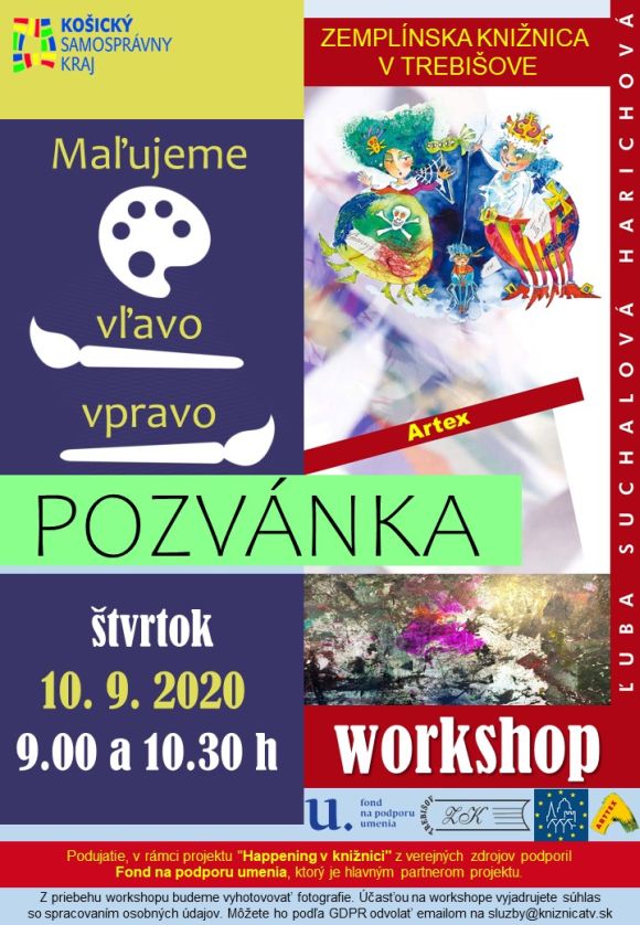 tvorivý ilustrátorský workshop v Zemplínskej knižnici v Trebišove s výtvarníčkou Ľubicou Suchalovou Harichovou, 10. septembra 2020 o 9:00 h a 10:30 h.