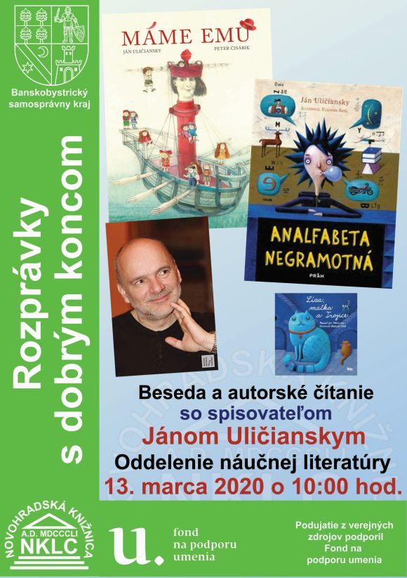 Pozvánka na besedu s Jánom uličianskym, 13. 3. 2020 do Novohradskej knižnice v Nových Zámkoch