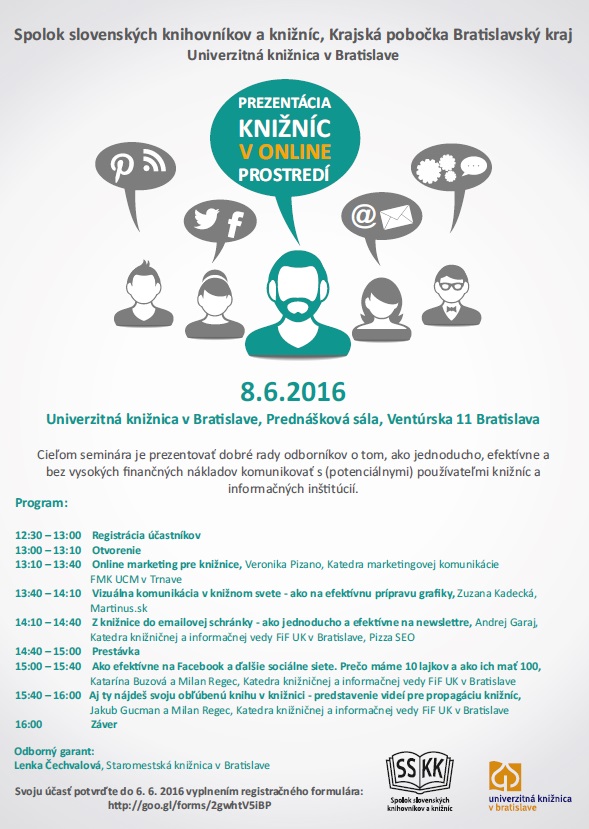 odborný seminár pre knihovníkov, 8. 6. 2016  v Prednáškovej sále Univerzitnej knižnice v Bratislave 