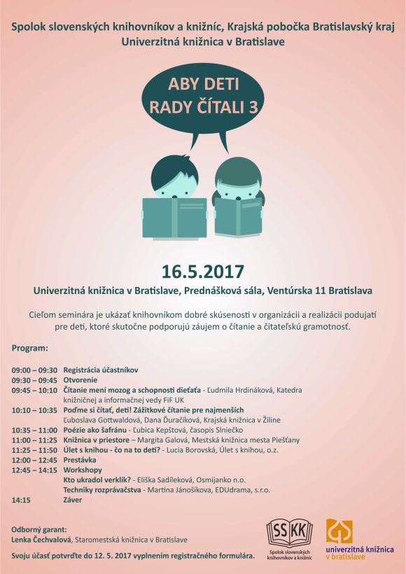 Seminár 16. 5. 2017 v Univerzitnej knižnici v Bratislave, registrácia do 12. 5. 2017