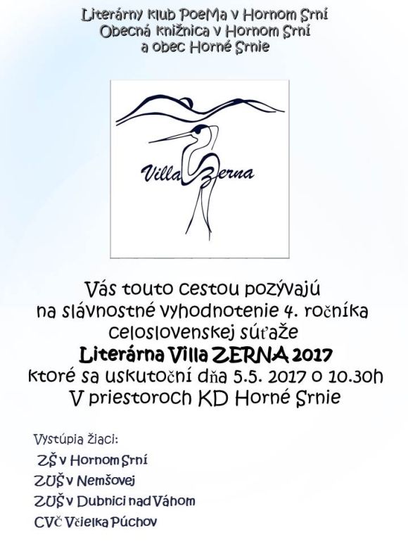 Pozvánka na vyhodnotenie 4. ročníka súťaže, 5. 5. 2017 , Horné Srnie